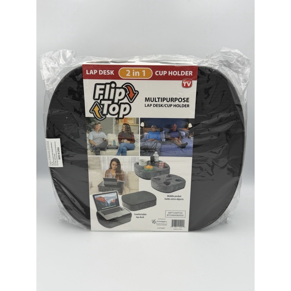 NEW FlipTop 2-in-1 Lap Desk Cup Holder As Seen on TV Spill Proof